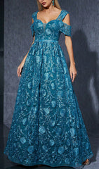 Dione Blue Floral Embroidered Maxi Dress