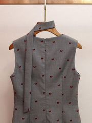 Haruye Playful Bow Print Sleeveless Mini Dress