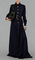 Ioannis Commander Black Belted Maxi Shirtdress with Gold Hardware