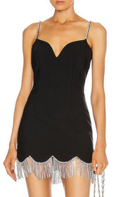 Dazzling Black Rhinestone Fringe Mini Dress