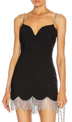 Dazzling Black Rhinestone Fringe Mini Dress