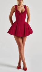Fiery Red Eyelet Off-Shoulder Corset Mini Dress