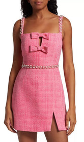 Chic Pink Boucl Bow Mini Dress