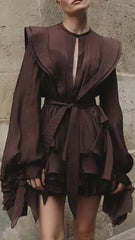 Chic Fleur Brown Ruffle Mini Dress