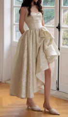 Fumitaka Shimmer Asymmetrical Ruffle Midi Dress