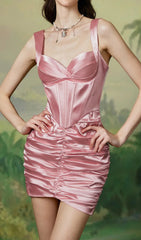 Cusi Luxe Satin Corset Ruched Mini Dress