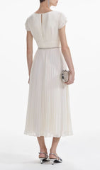 Eternity Elegant White Pleated V-Neck Midi Dress