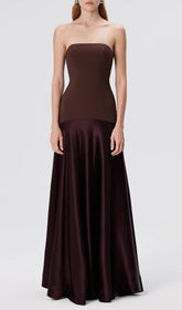 Doveva Elegant Coffee Strapless Maxi Dress