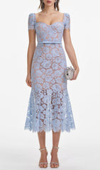 Elegant Baby Blue Lace Midi Dress for Special Occasions
