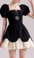 Cayla Chic Black Puff Sleeve Mini Dress