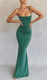 The Milena Emerald Green Corset Maxi Gown