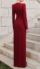 Joyita Red Diamante Long Sleeve Maxi Dress