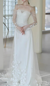 Ethereal White Mesh & Leaf Appliqu Wedding Dress
