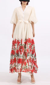 Enyo Women's Vibrant Red Floral Maxi Dress
