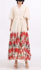 Enyo Women's Vibrant Red Floral Maxi Dress