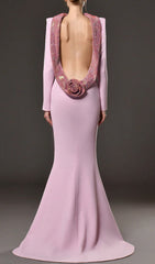 Daire Glamorous Sequin Rose Open-Back Long Sleeve Mermaid Gown