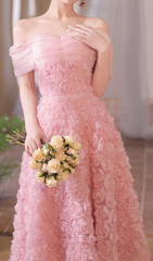 Giovani Romantic Pink Rose Off-Shoulder Midi Dress