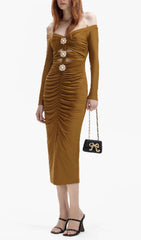 Bora Coffee Cutout Ruched Midi Dress