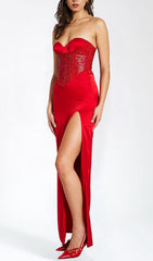 April Luxe Red Crystal Corset Gown