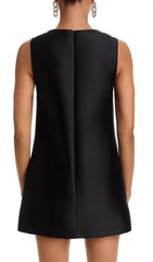 Black Taffeta Embellished Mini Dress