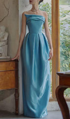 Bode Blue Strapless Maxi Dress