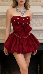 Jioni Glamorous Red Velvet Strapless Mini Dress