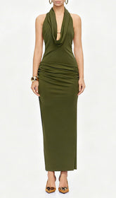Juarez Green Halter Backless Maxi Dress