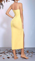 Radiant Yellow Diamante Bandage Midi Dress