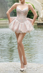 Jaylene Whimsical Floral Corset Mini Dress with Bow Back Detail