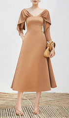 Bethan Draped V-Neck Midi Dress with Pockets
