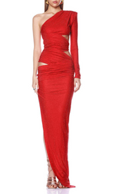 Gadar Red Diamante One-Shoulder Cut-Out Maxi Dress