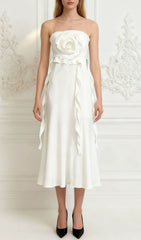 Inga Elegant Strapless 3D Flower Midi Dress