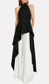 Chic Black & White Halter Maxi Dress