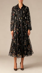 Ilandere Enchanting Black Floral Midi Dress