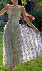Carda Enchanting Floral Embroidery Corset Midi Dress