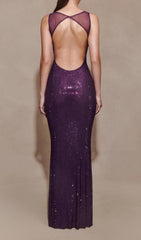Jacinda Purple Sequin Strappy Backless Maxi Gown