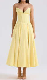Devani Yellow Strapless Corset Midi Dress