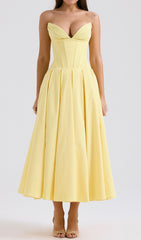 Devani Yellow Strapless Corset Midi Dress