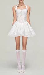 Dia White Eyelet Halter Mini Dress
