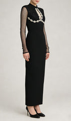 Jaliyah Black Embellished Mesh Sleeve Maxi Dress
