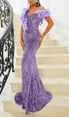 Celine Dazzling Lavender Sequin One-Shoulder Maxi Gown