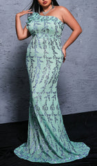 Beril Mint Sequin One-Shoulder Plus Size Maxi Dress