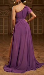 Freyja Purple One-Shoulder Slit Maxi Dress