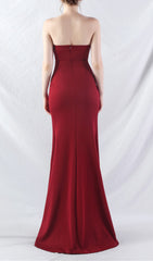 Chizue Red Strapless Beaded Corset High-Slit Maxi Gown
