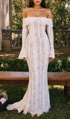 Clarissa White Lace Off-Shoulder Maxi Dress