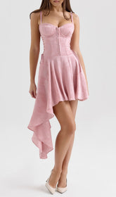 Enzo Pink Luxe Jacquard Asymmetrical Corset Mini Dress