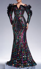 Charlize Dazzling Multi-Color Sequin Long Sleeve Maxi Dress