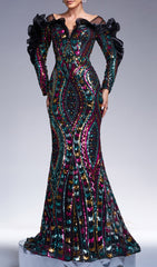 Charlize Dazzling Multi-Color Sequin Long Sleeve Maxi Dress