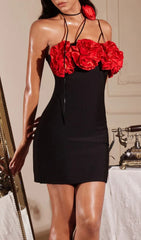 Filippa Red Rose Embellished Bodycon Mini Dress