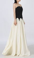 Dustie Elegant Black & Cream Strapless Maxi Dress